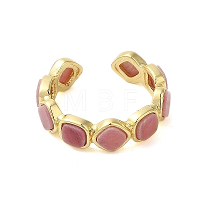 Square Natural Rhodonite Open Cuff Rings RJEW-K272-02G-02-1