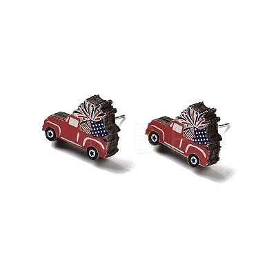 Independence Day Wood Stud Earrings EJEW-D108-01A-1