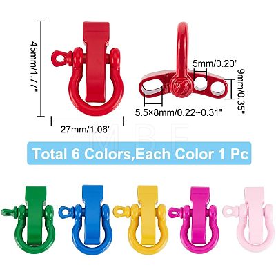  6Pcs 6 Colors Zinc Alloy D-Ring Anchor Shackle Clasps FIND-NB0002-96-1