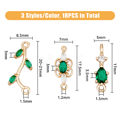 18Pcs 9 Styles Brass Pave Cubic Zirconia Connector Charms KK-FH0006-34-1