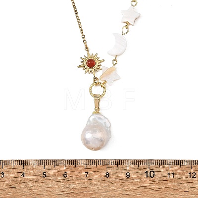 Natural Baroque Keshi Pearl Nuggets Pendant 304 Stainless Steel Cable Chain Necklaces for Women NJEW-JN06697-1