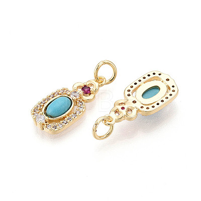 Synthetic Turquoise Rectangle with Flower Pendants KK-N258-16G-1