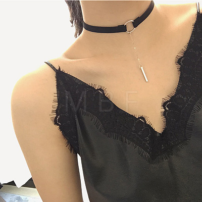 Black Velvet Choker Brass & Iron Rectangle Pendant Necklaces for Women FS-WGDB652-03-1