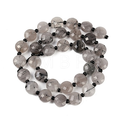 Natural Tourmalinated Quartz Beads Strands G-B094-A25-01-1