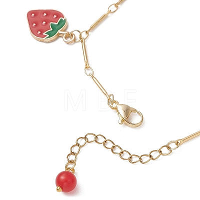 Strawberry Alloy Enamel Charm Bracelets BJEW-JB13143-1