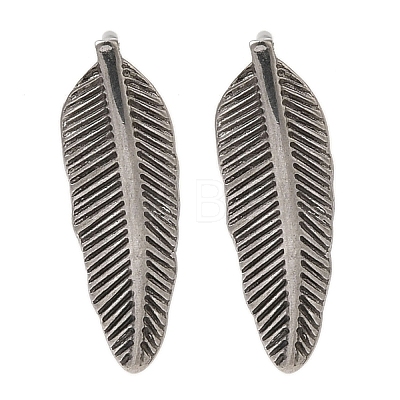 Stainless Steel Feather Stud Earrings EJEW-C099-11P-1