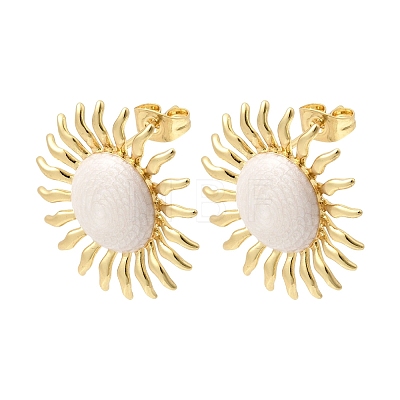 Sun Brass Stud Earrings EJEW-D352-02G-03-1