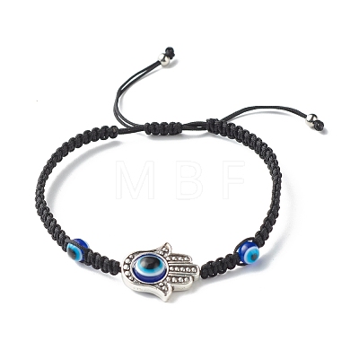 Hamsa Hand /Hand of Miriam with Evil Eye Braided Bead Bracelet for Girl Women BJEW-JB06912-01-1