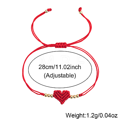 Adjustable Handmade Heart Adjustable Nylon Red String Bracelets with Brass Beads KE0990-1
