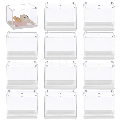 12Pcs Rectangle Transparent Acrylic Minifigures Display Case with White Lid ODIS-FG0002-21-1
