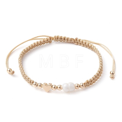 Brass & Natural Pearl Braided Bead Bracelets BJEW-JB09721-01-1