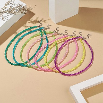 Crackle Glass Beaded Necklace Sets for Women NJEW-JN04194-1