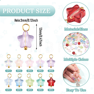 100Pcs 10 Colors Transparent Glass Star Charms PALLOY-TAC0266-1