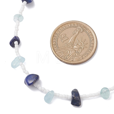 3Pcs 3 Styles Natural Lapis Lazuli & Aquamarine & Amethyst & Rose Quartz & Green Aventurine & Citrine Chip & Glass Seed Baeded Necklaces for Women NJEW-JN05603-1