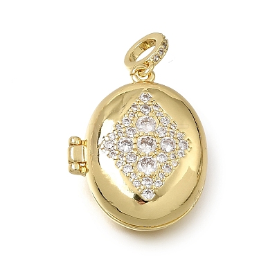 Brass Micro Pave Clear Cubic Zirconia Diffuser Locket Pendants KK-A303-28E-G-1
