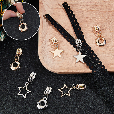 48Pcs 6 Styles Alloy Zipper Sliders with Round Charm DIY-ME0003-69-1