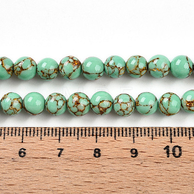 Synthetic Gold Line Turquoise Beads Strands G-A255-A03-02B-1