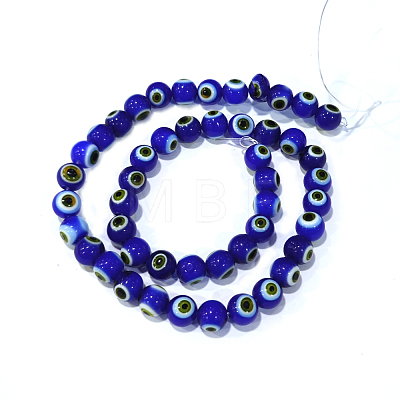 Handmade Evil Eye Lampwork Round Bead Strands LAMP-L055-8mm-25-1