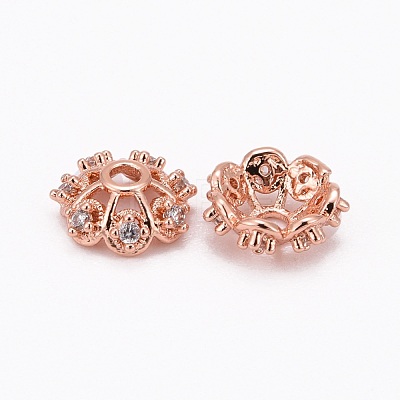 CZ Brass Micro Pave Cubic Zirconia Flower Bead Caps ZIRC-L003-8mm-01-1