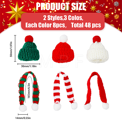 48Pcs 6 Style Christmas Mini Knitting Wool Yarn Scarf & Hats AJEW-FH0003-79-1