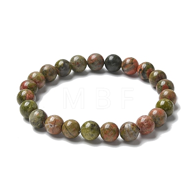 Natural Unakite Bead Stretch Bracelets X-BJEW-K212-B-006-1