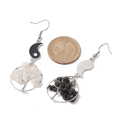 Natural Moonstone and Natural Obsidian Dangle Earrings EJEW-JE05743-1