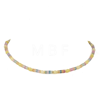 Round Natural Lemon Jade & Dyed Natural White Jade Heishi Beaded Necklaces for Women NJEW-JN06001-1