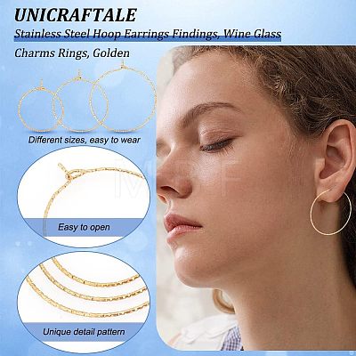 Unicraftale 36Pcs 3 Size Ion Plating(IP) 316 Surgical Stainless Steel Hoop Earrings Findings STAS-UN0039-40-1