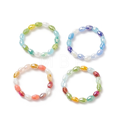 4Pcs 4 Color Bling Glass Rice Beaded Stretch Rings Set for Women RJEW-TA00058-1