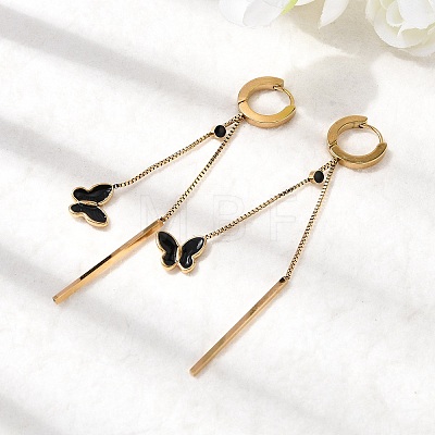 304 Stainless Steel Enamel Butterfly Tassel Hoop Earrings EJEW-G453-10G-1
