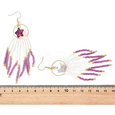 Star Glass Seed Beaded Dangle Tassel Earrings EJEW-MZ00777-03-1