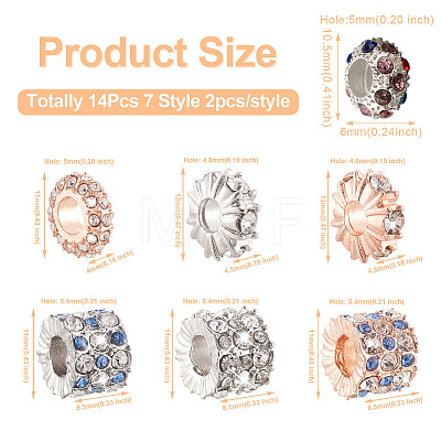  14Pcs 7 Style Zinc Alloy Rhinestone Beads ALRI-PJ0001-01-1