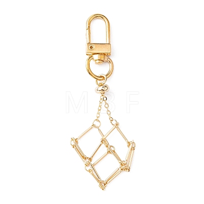 Brass Braided Chain Pouch Empty Stone Holder Pendant Decorations HJEW-JM01241-01-1