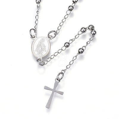 Non-Tarnish 304 Stainless Steel Rosary Bead Necklaces LS-NJEW-D285-40P-1
