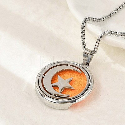 316 Surgical Stainless Steel Aromatherapy Diffuser Perfume Hollow Flat Round Pendant Box Chain Necklaces NJEW-R016-01P-08-1