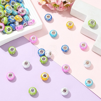 60Pcs 6 Colors Opaque Resin Rondelle European Beads RESI-YW0006-43-1
