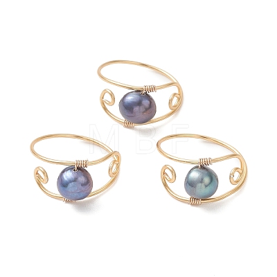 Copper Wired Natural Pearl Finger Rings RJEW-JR00979-1