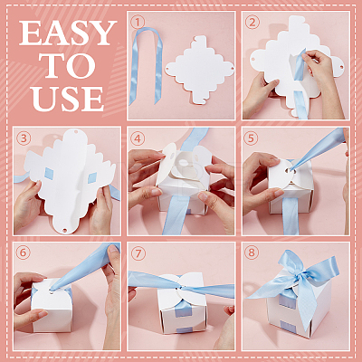 Square Paper Wedding Candy Storage Boxes with Ribbon LS-AJEW-WH0609-744D-1