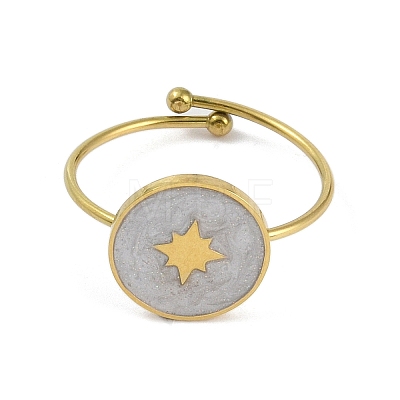 Ion Plating(IP) Flat Round with Star 304 Stainless Steel Enamel Ring RJEW-A038-16G-01-1