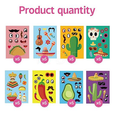 48 Sheets 8 Styles Cinco de Mayo Paper Make a Face Stickers DIY-WH0467-006-1