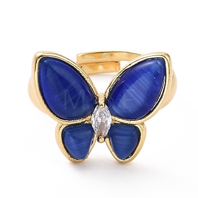 Cat Eye Butterfly Adjustable Ring with Clear Cubic Zirconia RJEW-G258-01G-1
