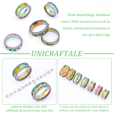 Unicraftale 14pcs 7 size Unisex Titanium Steel Grooved Finger Ring Sets RJEW-UN0002-65MC-1