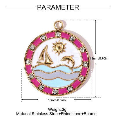 304 Stainless Steel Enamel Pendants STAS-OY008-11G-1