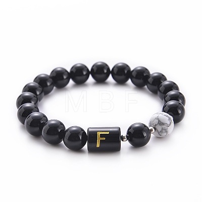 10MM Natural Black Onyx(Dyed & Heated) and Howlite Beaded Stretch Bracelets RH2290-6-1