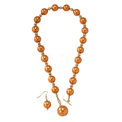 Plastic Imitation Pearl Round Beaded Pendant Necklaces & Dangle Earrings Sets for Women WGE733F-01-1