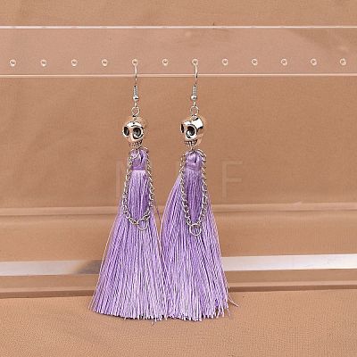 Zinc Alloy Polyester Skull Tassel Dangle Earrings FS-WG69CBD-02-1