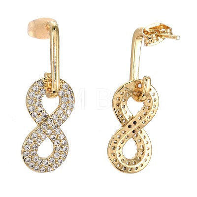 Brass Micro Pave Clear Cubic Zirconia Dangle Stud Earrings EJEW-F256-02G-1