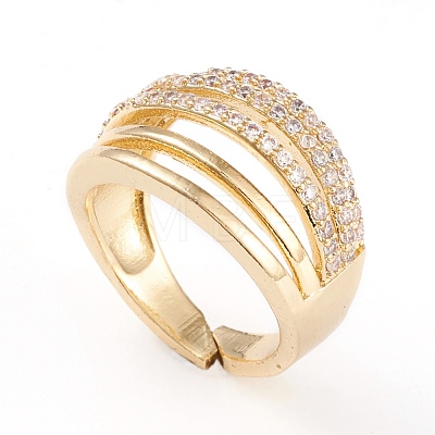 Adjustable Brass Micro Pave Clear Cubic Zirconia Cuff Rings RJEW-L098-004G-1