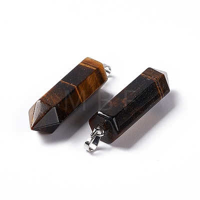 Natural Tiger Eye Double Terminated Pointed Pendants G-G926-01P-03-1