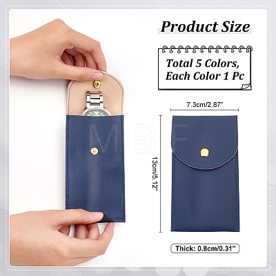  5Pcs 5 Colors Rectangle Imitation Leather Single Watch Storage Bag ABAG-NB0002-03-1